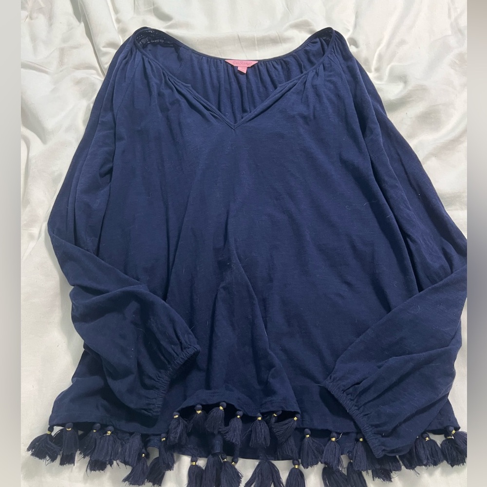 Lilly Pulitzer Navy Shirt with Tassels